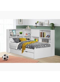 Buy Vanilla Storage Headboard And Shelf Storage Single Bed With Trundle 226.5 x 120 x 122 cm in UAE