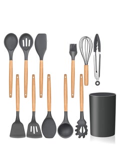 Buy 15pcs silicone kitchen dispenser set with Holder, wood handle kitchen utensils including spatula  Tong  hole hanger  stir hanger  beater and color brush  My bullets by Rana Storr in Egypt