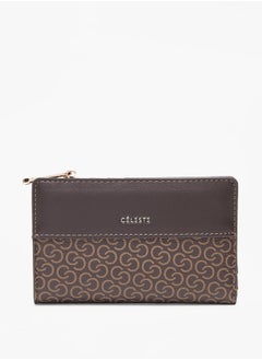 Buy Monogram Print Wallet with Zipper Closure in UAE