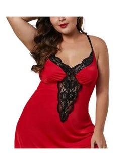 Buy Women Slip Mesh Floral Lace Babydoll Comfortable Nightdress Red in UAE