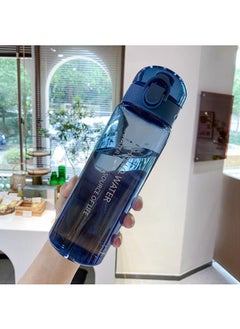 اشتري 780ml Large Capacity Water Bottle, Portable Plastic Water Bottle, Sports Water Bottle, With a Pop-Up Lid and Time Mark Reminder Cream Cup, Used for Outdoor Sports and Fitness-Blue في السعودية