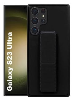 Buy Samsung Galaxy S23 Ultra Grip Case Magnetic Kickstand Cover with Foldable Hand Strap Black in UAE