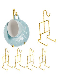 اشتري 4pcs Saucer Display Stand Holder Rack Gold Metal Cup Saucer Holder Tea Cup Holder Display Coffee Mug Organizer for Plate Teapot（without cup） في الامارات