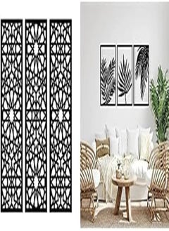 Buy Bundle Home gallery arabesque wooden wall art 3 panels 80x80 cm + Tropical leaves wood wall art - set of 3 panel each 60x40 in Egypt