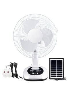 Buy 12 Inch Table Fan, Multifunctional High Speed Electric Solar Table Fan With Usb And Led Light White in UAE