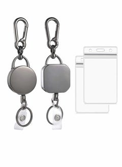 اشتري Retractable Badge Holder Reel, DELFINO Durable Metal ID Badge Holder, Heavy Duty Retractable Keychain with Belt Clip and ID Card Holders, 27" Steel Wire Cord, 2 Pack في الامارات