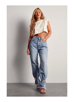 Buy Pu Ankle Tie Detail Straight Leg Jean in Saudi Arabia