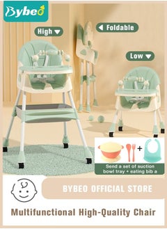 Buy Baby High Chair for Toddlers, Foldable High Chairs with Adjustable Seat Heigh Recline with 4 Wheels and Removable Tray in UAE