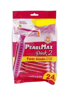 اشتري Pearl Max Pink 2 Twin blade Disposable shaving Razors for Women Comfort grip Smooth Shave Reduce Irritation Better Precision-24 Pieces في الامارات