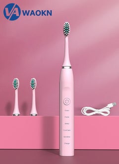 Buy Rechargeable Sonic Electric Toothbrush High-frequency Vibration IPX7 Waterproof Power Toothbrush 5 Modes Adjustable and Smart Electric Toothbrush with 3 Detachable Soft-bristle Brush Heads in Saudi Arabia