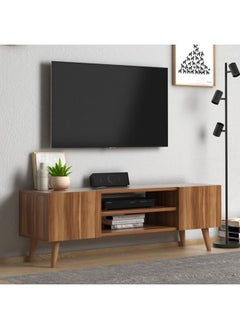 اشتري Home Canvas Etna Modern Tv Stand For Living Room, Tv Unit Media Solid Beech Wood Legs - Walnut في الامارات