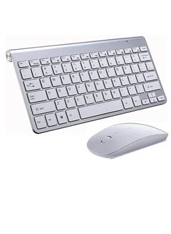 اشتري Wireless Keyboard And Mouse Combo Cordless USB Computer Keyboard And Mouse Set Ergonomic Silent Compact Slim For Windows Laptop IMac Desktop PC White في الامارات