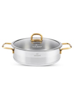 Buy 32cm (7.1 Liter) LIFE SMILE Shallow Pot with Lid Big Size - 18/10 Pure Stainless Steel - Induction Base Double Handle Fry Pan - Non-Toxic, 100% PFOA, PTFE & PFOS Free - Oven Safe Saute Pan in UAE