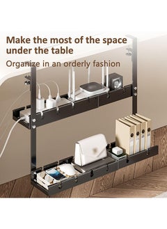 Buy Double Layer Cable Management Tray Under Desk, No Drilling Cable Management Tray for Desk Adjustable 12.5" into 21.6", Retractable Power Strip Cord Holder for Wire Management in Saudi Arabia