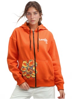 Buy Hot Orange Zipper Closure Winter Hoodie Shirt in Egypt