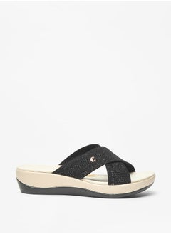 Buy Women's Textured Cross Strap Slip-On Flatform Sandals in UAE