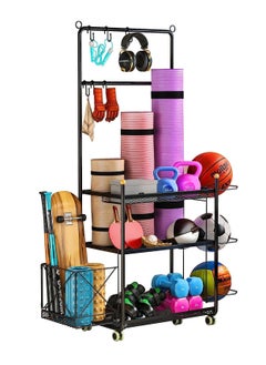 اشتري NOAEOU 3 tier yoga mat storage rack with storage basket and exercise ball rack في السعودية