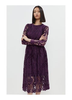 Buy Long Sleeve Premium Lace Midi Dress in UAE