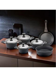 Buy Granite Cookware Set 10 Pieces Grey Color in Saudi Arabia