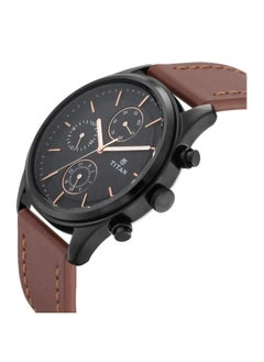 اشتري Titan Quartz Multifunction Watch for Men Black Dial With Leather Strap في الامارات