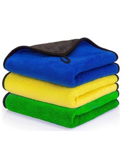 Buy Microfiber cleaning towel for car wash, kitchen, multi-color, 3 pieces in Egypt