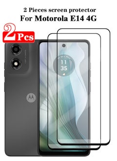 اشتري 2 Pieces Full Cover Glass Screen Protector For Motorola E14 4G Black/Clear and Screen Protector Accessories في السعودية