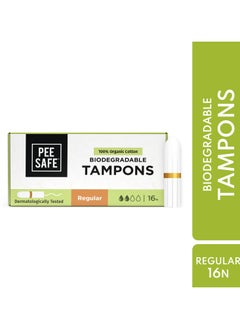 Buy PeeSafe 100% Organic Cotton Tampons, Comfortable & Stain-Free, Biodegradable, Dermatologically tested, Light to Medium Flow Regular Size, 16 Tampons in Saudi Arabia