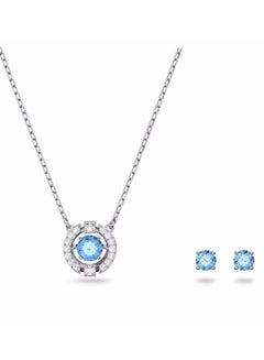 Buy Women New Necklace Earrings Set Round Cut Blue Rhodium Plated in Saudi Arabia