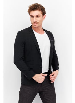 Buy Men Slim Fit Solid Formal Blazer, Black in UAE