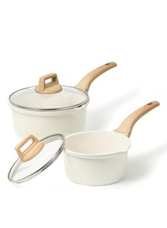 اشتري CAROTE 1.5Qt & 2.5Qt Sauce Pan Set with Lid Nonstick Saucepan 4 Pcs Non Stick Sauce Pots Cooking Pot with Pour Spout, Easy to Clean, Small Kitchen Pots Induction Pot, PFOA FREE (White Granite) في الامارات