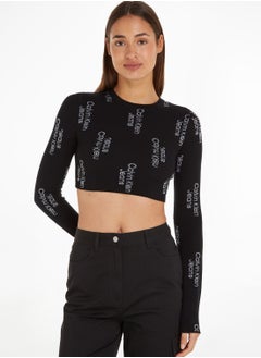 Buy Crew Neck Embroidery Crop Top in Saudi Arabia