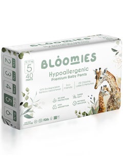 Buy Bloomies Premium Baby Pants with wetness indicator | Eco-friendly and Hypoallergenic Nappy Pants Made with 100% Bamboo | Baby Pants Size 5 for babies 12-17kg x 40pcs in Saudi Arabia