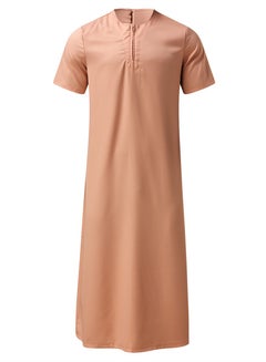 Buy Solid color traditional men's shirt with zipper muslim robe in Saudi Arabia