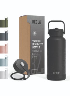 Buy BEOLA 950ml Water Bottle 18/8 Stainless Steel 304 Double Wall Insulated Thermos Bottle with Straw Lid and wide mouth, 2 lids included, Hot Cold Liquids Sports Bottle, 32oz (Mountain Black) in UAE