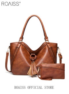 اشتري Large Crossbody Bags Ladies Shoulder Handbags Purse Set for Women Hobo Totes PU Leather Purses and Handbags Shoulder Bag Tote Brown في الامارات