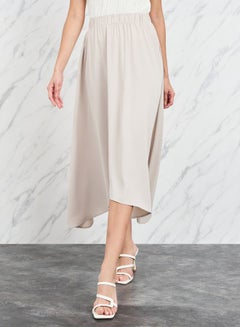 Buy Solid High Low Hem Elastic Waistband Midi Skirt in Saudi Arabia