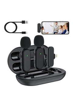 Buy iPhone Interface One Drag Two Wireless Lavalier Microphone Charging Compartment Mobile Phone Live Broadcast Radio Noise Reduction Microphone in Saudi Arabia