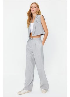 Buy Gray Straight/Straight Cut Belt Detail Woven Trousers TWOSS24PL00023 in Egypt