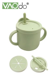 اشتري 2-in-1 Baby Sippy Cup Easy to Hold Children's Straw Cup Silicone Baby Snack Cup Food Street Material Green في الامارات