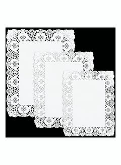 اشتري 150 Pcs 3 Sizes Rectangle Paper Doilies Lace Placemats Disposable Greaseproof White for Table Wedding Birthday Cakes Desserts Food Decoration في الامارات