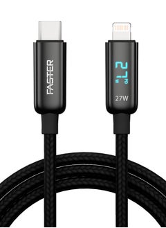 Buy 27W USB C to Lighting Fast Charging Cable with LED Display PD Nylon Braided 480 Mbps Data Transfer Speeds for iPhone Devices in UAE