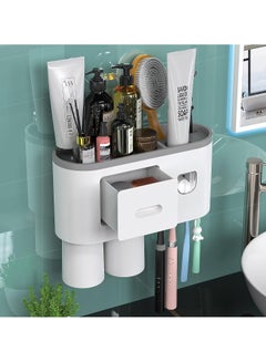 Buy Al Musawwar Toothbrush Holder Wall Mounted 2 Cups, Multifunctional Space-Saving Toothbrush Holder with Drawer for Cosmetics Organizer for Washroom and Bathroom in Saudi Arabia