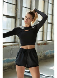 Buy Black Parachute Fabric 2-Layer Knitted Sports Shorts with Inside Shorts TWOAW21SR0012 in Egypt