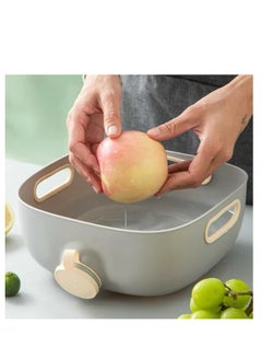 اشتري Vegetable Draining Bowl Fruits Washing Basket Strainer With Side Hole Multifunctional Anti Slip Bowl With 3 Handle Kitchen Tools (Apricot) في الامارات