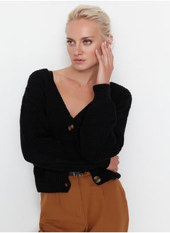 Buy Black Wide Fit V Neck Knitwear Cardigan TWOAW21HI0251 in Egypt