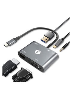 Buy USB C to HDMI VGA Hub, 5-in-1 Type C to 4K HDMI 1080P VGA Adapter with USB 3.0, Audio, 100W PD Charging Port, Support OTG Compatible for MacBook Air, iPad Pro, Dell XPS, Surface Pro in UAE