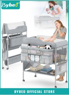 Buy Baby Diaper Changing Table, Foldable Infant Diaper Station with Wheels, Nursery Organizer for Newborns, Babies Dresser Changing Table with Storage Rack, Strengthen Structure and 3 Adjustable Heights in UAE