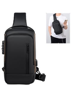 Buy Crossbody Sling Bag, Anti Theft Shoulder Backpack,One Strap Casual Daypacks,Chest Daypack with USB Charger Port,Waterproof,Lightweight,for Hiking Biking Travel Cycling (Black and brown) in Saudi Arabia