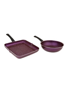 Buy Granite Cooking Deep Frying Pan And Grill Pan Set Purple 2 Piece in Egypt