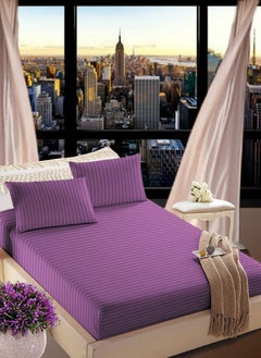 Buy Faded Purple Striped Cotton Bed Sheet Sets 3 Piece Set Deep Pocket 150x200+25cm in UAE